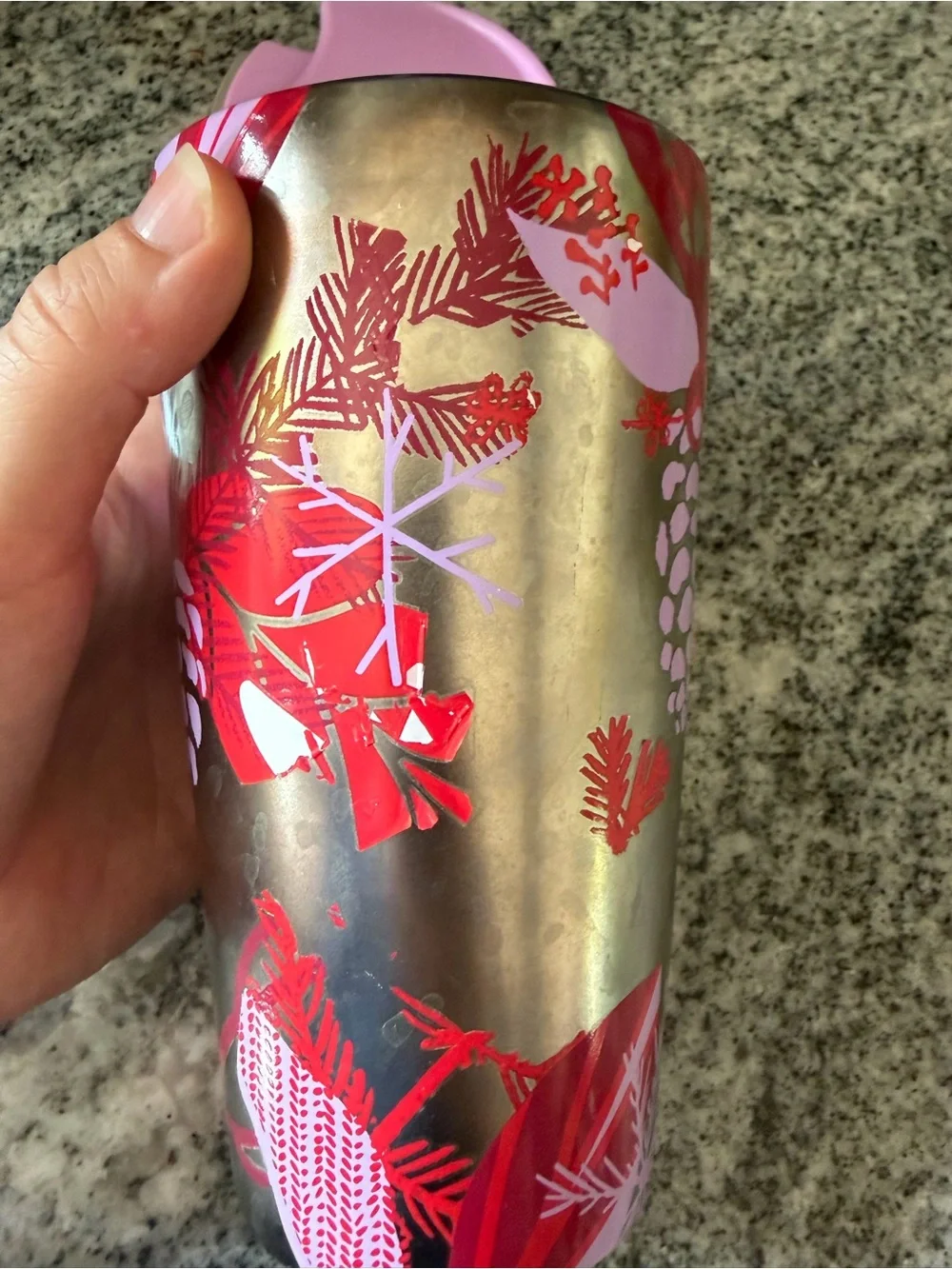 Starbucks 2021 holiday ceramic pinecone tumbler silver lilac red 12 oz thermos
